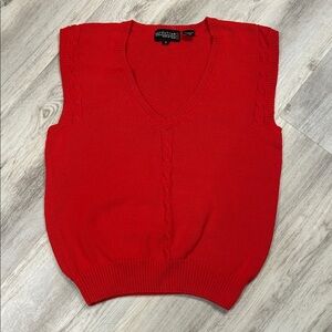 Vintage 90s Revival Preppy Cherry Red Pullover Cable Knit V-Neck Sweater Vest